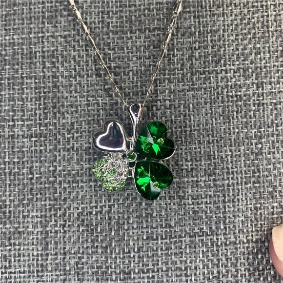 Ireland Jewelry - Crystal Four Leaf Clover Pendant on an 18kgp white gold plated 18" Chain